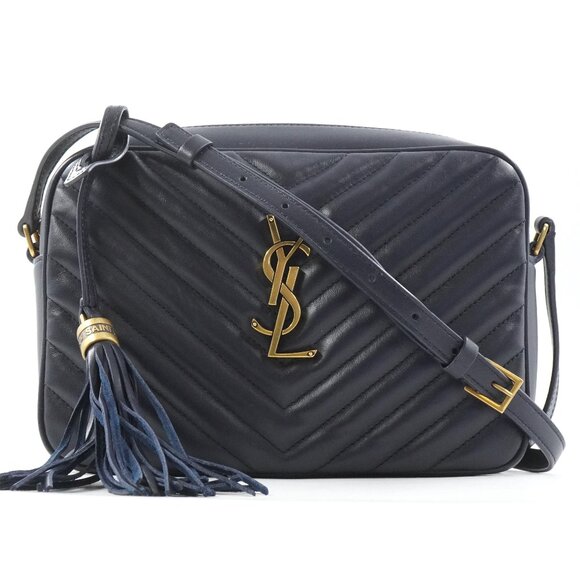 Saint Laurent Lou Quilted Leather Shoulder Camera Bag In Deep Marine & Gold - Picture 1 of 13